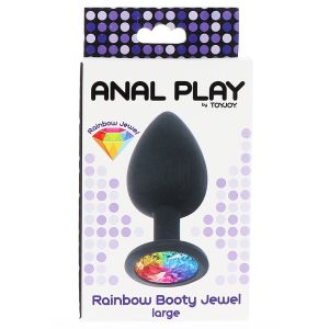 Toy Joy Rainbow Booty Jewel szilikon anál dildó, szivárványos betéttel (L méret)