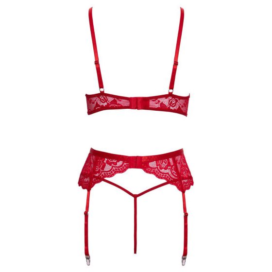 Cottelli 3 részes (melltartó, harisnyatartó, tanga) csipkés karácsonyi szett (piros)