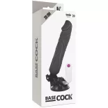   Basecock tapadótalpas vibrátor, vezetékes távirányítóval (fekete bőrszín - 20 cm).