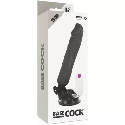   Basecock tapadótalpas vibrátor, vezetékes távirányítóval (fekete bőrszín - 20 cm).