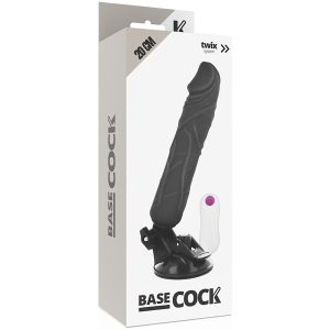 Basecock tapadótalpas vibrátor, vezetékes távirányítóval (fekete bőrszín - 20 cm)