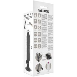   Basecock tapadótalpas vibrátor, vezetékes távirányítóval (fekete bőrszín - 20 cm)