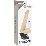   Basecock tapadótalpas hajlítható vibrátor, vezetékes távirányítóval, herékkel (világos bőrszín - 20 cm)