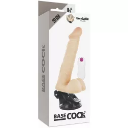   Basecock tapadótalpas hajlítható vibrátor, vezetékes távirányítóval, herékkel (világos bőrszín - 20 cm).