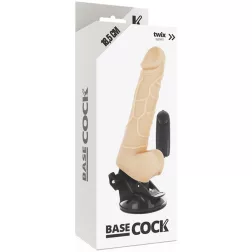   Basecock tapadótalpas vibrátor, vezetékes távirányítóval, herékkel (világos bőrszín - 18,5 cm)
