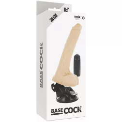   Basecock tapadótalpas vibrátor, vezetékes távirányítóval, herékkel (világos bőrszín - 20 cm)