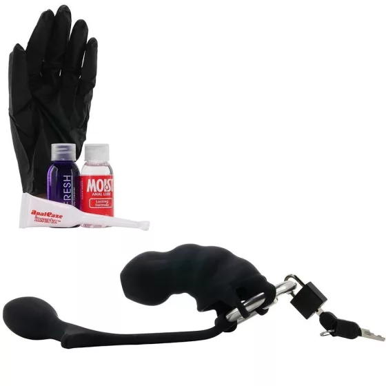 Anal Fantasy – Ass-Gasm Cock Blocker péniszlakat anál dildóval (fekete, hosszú)