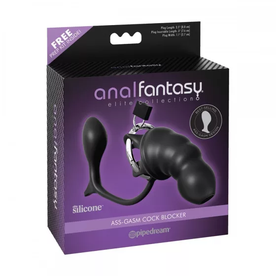 Anal Fantasy – Ass-Gasm Cock Blocker péniszlakat anál dildóval (fekete, hosszú)
