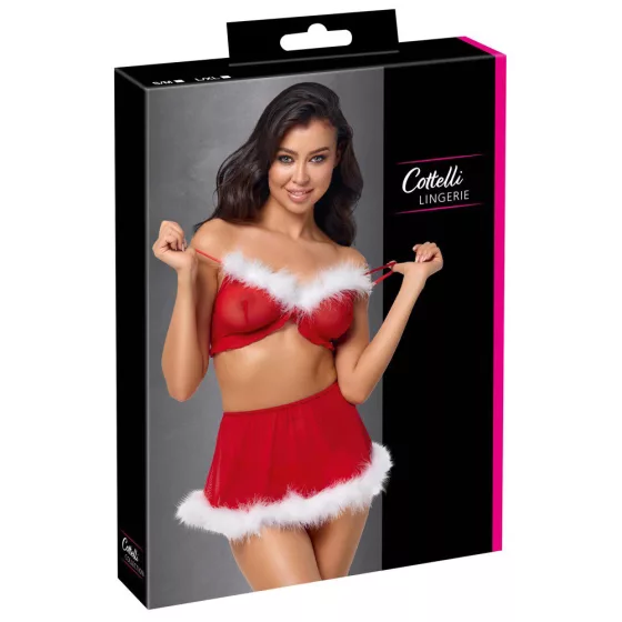 Cottelli 3 részes (melltartó, miniszoknya, tanga) karácsonyi szett (piros)