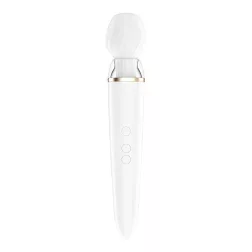   Satisfyer Double Wand-er akkumulátoros kézi masszírozógép, két fajta fejjel (fehér) (APP-os)