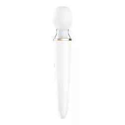   Satisfyer Double Wand-er akkumulátoros kézi masszírozógép, két fajta fejjel (fehér) (APP-os)