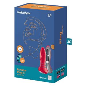 Satisfyer Rotator Plug 1+ análvibrátor, a szárán forgó gyöngysorral (piros) (APP-os)