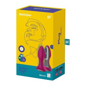 Satisfyer Rotator Plug 2+ análvibrátor, a szárán forgó gyöngysorral (piros) (APP-os)