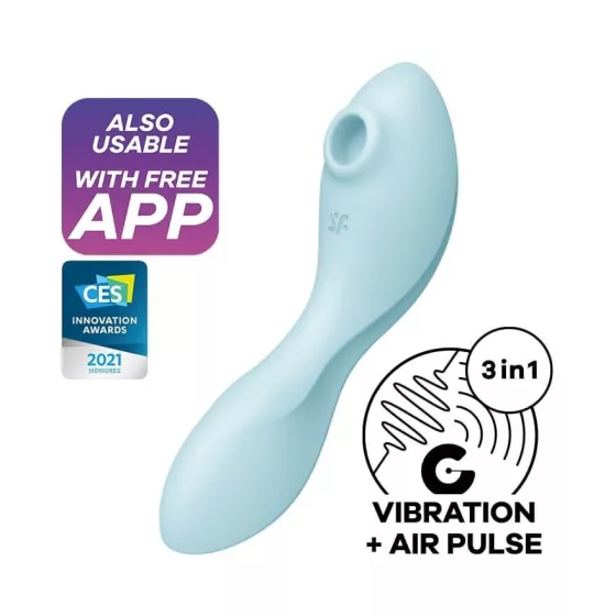 Satisfyer Curvy Trinity 5. vibrátor, léghullámos csiklóizgatóval (kék) (APP-os)