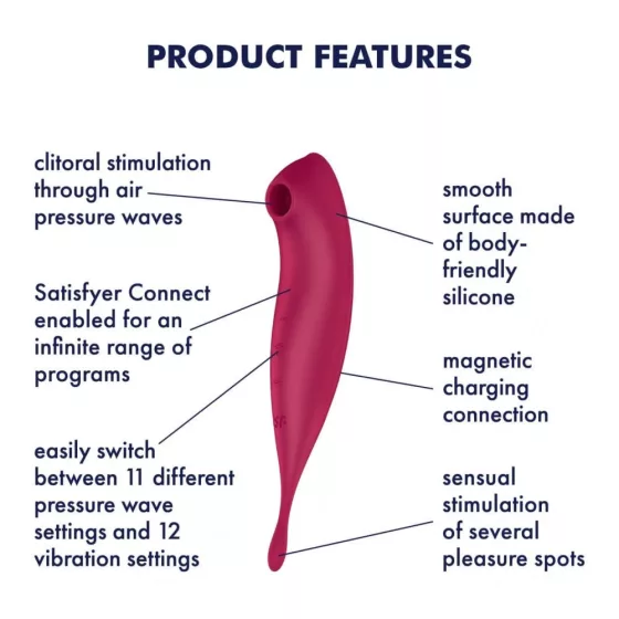 Satisfyer Twirling Pro+ léghullámos csiklóizgató, fókusz típusú vibrátorral (piros) (APP-os)