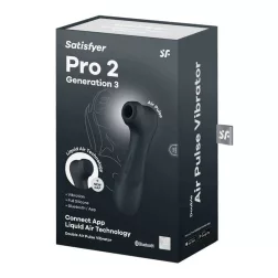   Satisfyer – Pro 2. léghullámos csiklóizgató, vibrációval (fekete) (3. generációs) (APP-os)