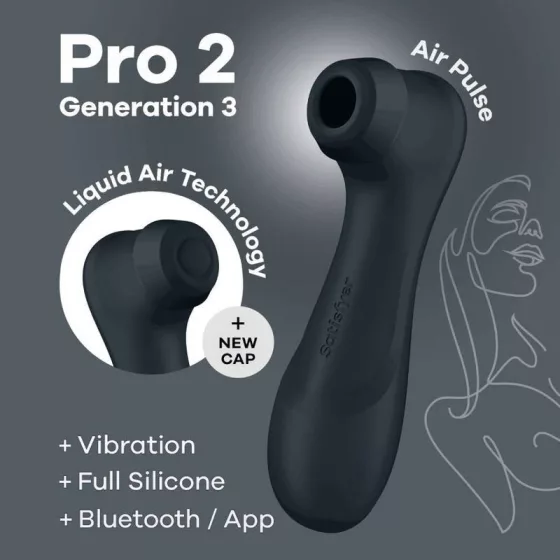 Satisfyer Pro 2. léghullámos csiklóizgató, vibrációval (fekete) (3. generációs) (APP-os)