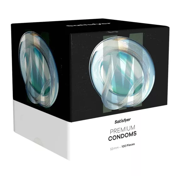 Satisfyer Premium Condoms 53. - 100 db egyedi méretű óvszer (53 mm - M méret).