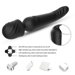   2in1 masszírozógép és vibrátor, melegítő funkcióval (fekete)