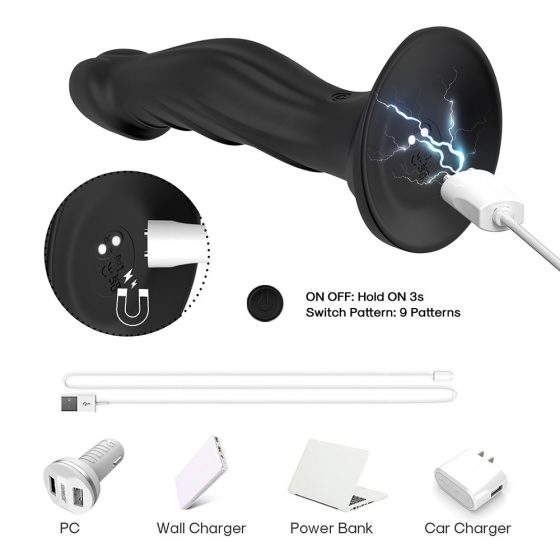 Optimus Black akkumulátoros vibrátor tapadótalppal (fekete)