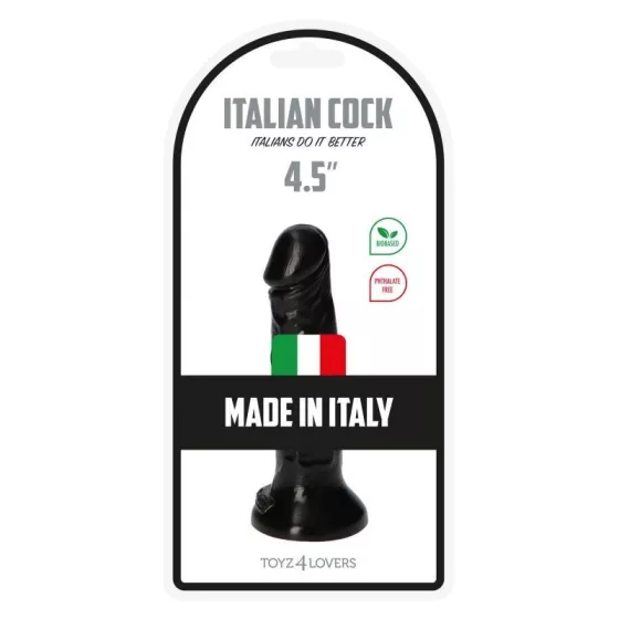 Italian Cock – tapadótalpas dildó (4,5", fekete)