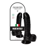   Italian Cock – vastagított tapadókorongos dildó herékkel (6", fekete)
