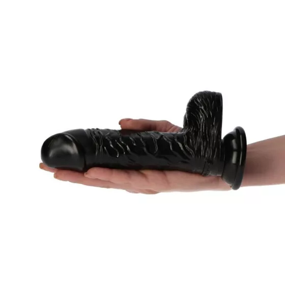 Italian Cock – vastagított tapadókorongos dildó herékkel (6", fekete)