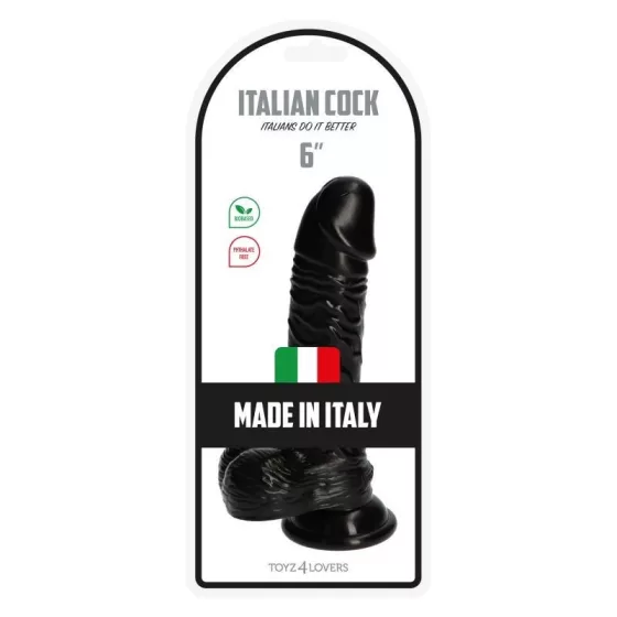 Italian Cock – vastagított tapadókorongos dildó herékkel (6", fekete)