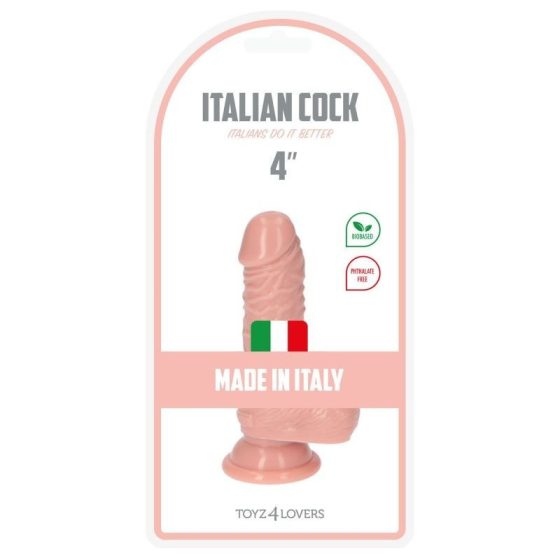 Italian Cock tapadókorongos dildó, herékkel (4" - világos bőrszín)