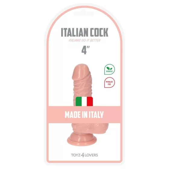 Italian Cock – tapadókorongos dildó herékkel (4", világos bőrszín)