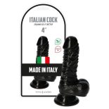   Italian Cock tapadókorongos dildó, herékkel (4" - fekete)