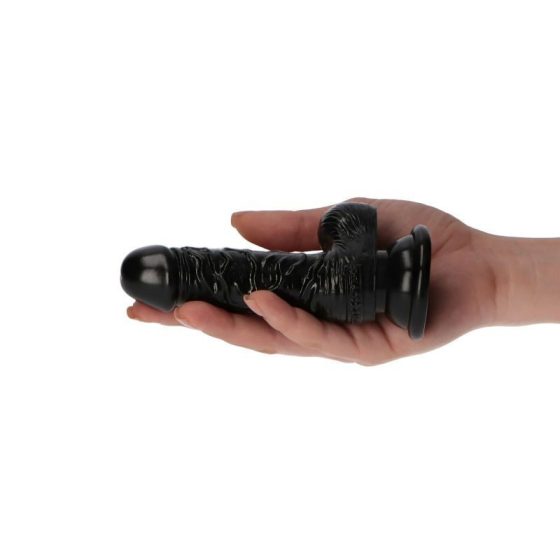 Italian Cock tapadókorongos dildó, herékkel (4" - fekete)