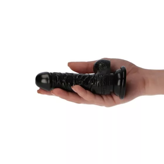 Italian Cock – tapadókorongos dildó herékkel (4", fekete)