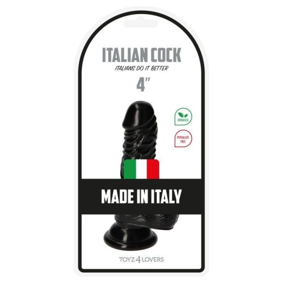 Italian Cock tapadókorongos dildó, herékkel (4" - fekete)