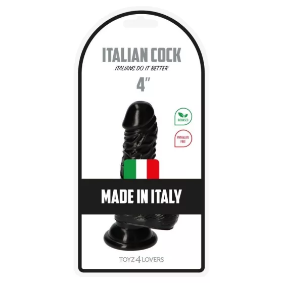 Italian Cock – tapadókorongos dildó herékkel (4", fekete)