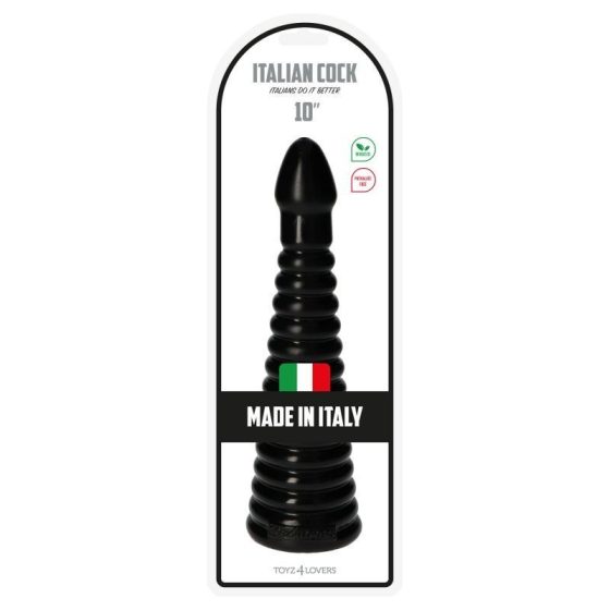 Italian Cock redőzött, kúpos dildó (10" - fekete)