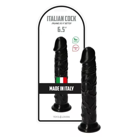 Italian Cock – tapadótalpas dildó (6,5", fekete)