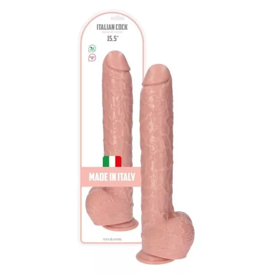 Italian Cock – tapadókorongos óriás dildó herékkel (15,5", világos bőrszín)