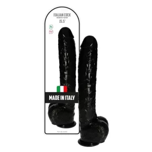 Italian Cock – tapadókorongos óriás dildó herékkel (15,5", fekete bőrszín)