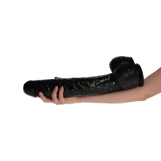 Italian Cock tapadókorongos óriás dildó, herékkel (15,5" - fekete bőrszín)