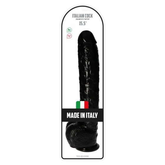Italian Cock tapadókorongos óriás dildó, herékkel (15,5" - fekete bőrszín)