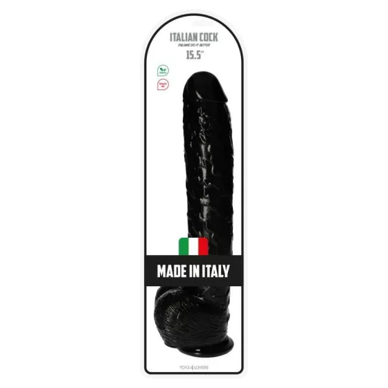 Italian Cock – tapadókorongos óriás dildó herékkel (15,5", fekete bőrszín)