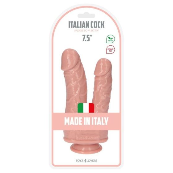Italian Cock tapadótalpas dupla dildó (7,5" - világos bőrszín).
