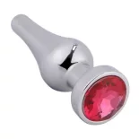   Toyz4Lovers – Hosszúkás fém anál dildó, piros kristállyal (ezüst)