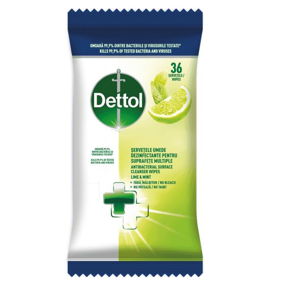 Dettol antibakteriális felülettisztító törlőkendő (Lime&Menta) (36 db)