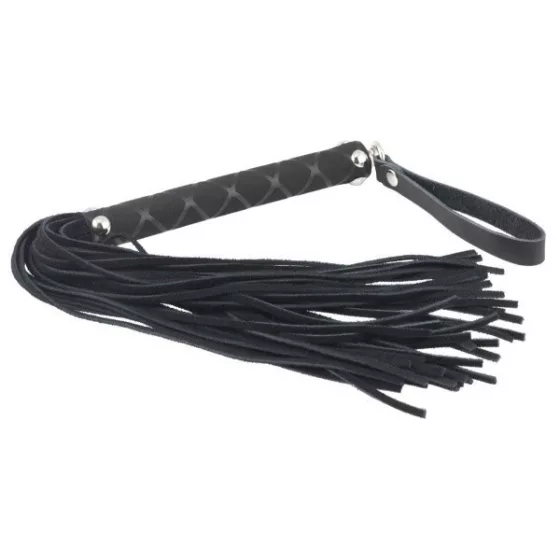 Rimba – rövid bőrkorbács, ötvenöt ággal, mintás nyéllel (35 cm)