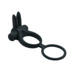   Dupla péniszgyűrű, vibrációval, stimuláló ágakkal szilikonból (fekete)