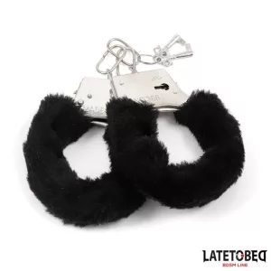 LateToBed – fém csuklóbilincs fekete plüsshuzattal "B" kategória