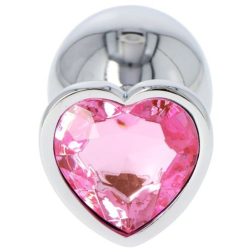   Fém anál dildó szív formájú, rózsaszín kristállyal (M méret)