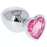   Toyz4Lovers – Fém anál dildó szív formájú, rózsaszín kristállyal (L méret)